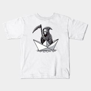 grim reaper on paper boat Kids T-Shirt